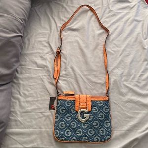 Guess Mini Crossbody Purse Jean W/ Orange StrapNWT
